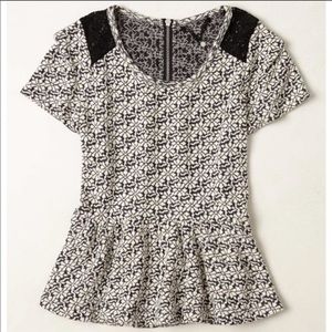 Knitted & Knotted Peplum Jacquard Lace Knit Top M